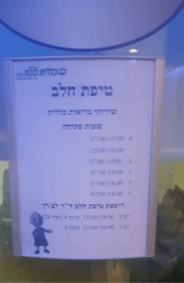 טיפת חלב קרית אונו שעות פתיחה