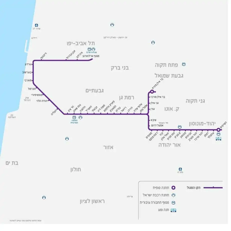 מפת הקו הסגול של הרכבת הקלה. צילום: מתוך האתר של נת"ע