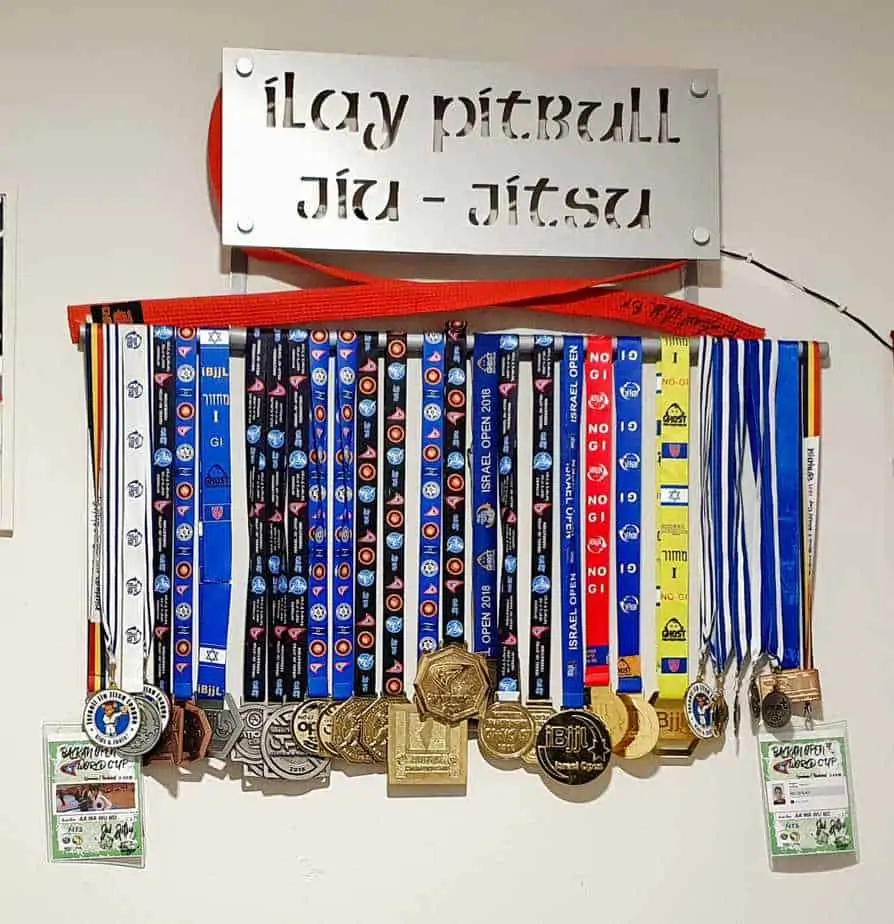 קיר המדליות של עילי פלץ. צילום: באדיבות טל פלץ