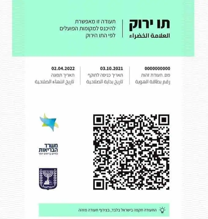 דוגמה לתו ירוק. צילום: משרד הבריאות