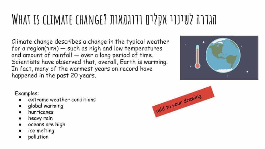 מתוך הפרויקט של תלמידי עלומים על משבר האקלים. צילום: באדיבות בית הספר עלומים