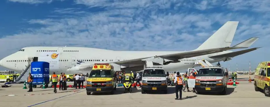 תרגיל החירום התעופתי "נשר" בנתב"ג. צילום: דוברות מד"א