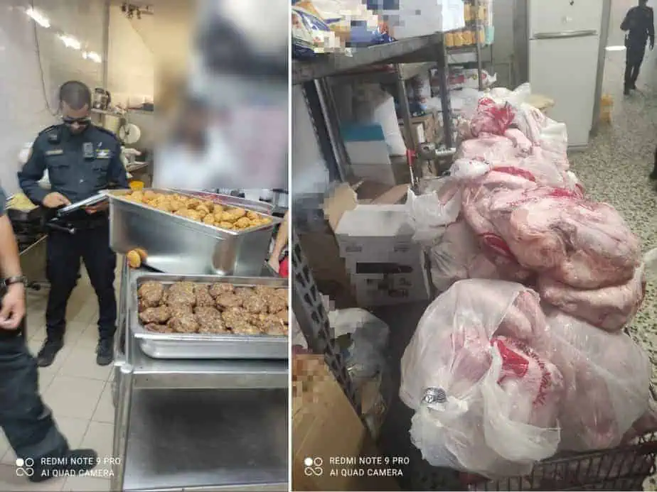 500 ק"ג בשר לא ראוי למאכל הושמד בקייטרינג באור יהודה. צילום: דוברות המשטרה