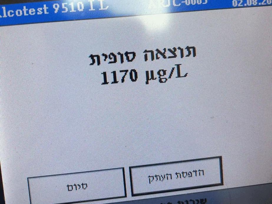 תיעוד תוצאות בדיקת אלכוהול. צילום: דוברות המשטרה