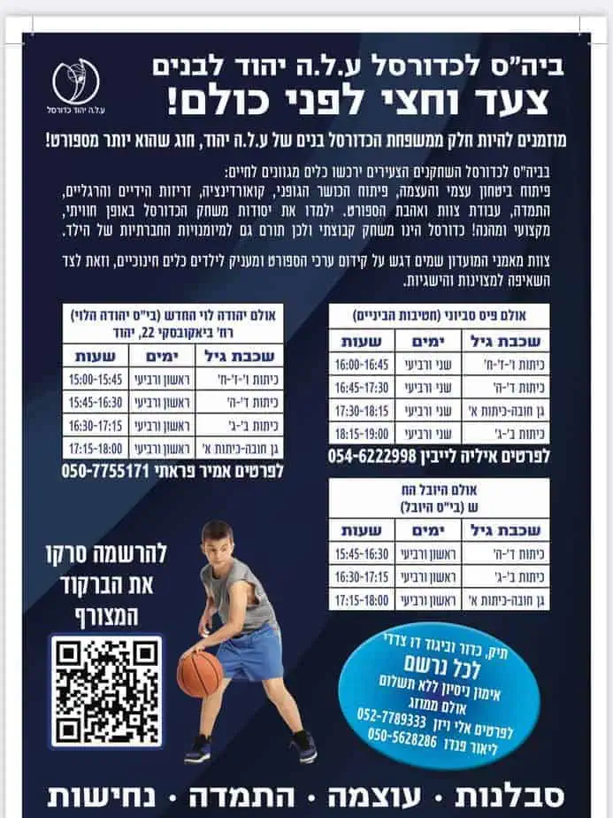 ע.ל.ה יהוד בית ספר לכדורסל. צילום באדיבות המקום