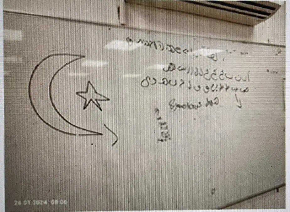 מצ"ב תיעוד מהכיתובים והציורים בביה"ס; קרדיט: דוברות המשטרה.