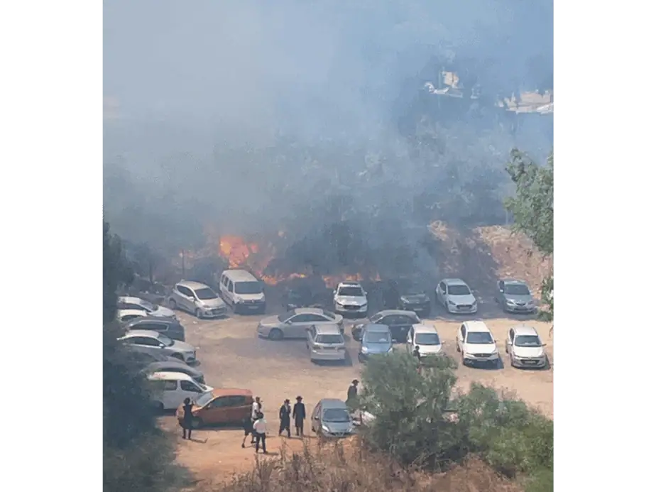 אש החלב לבעור בשדה קוצים בחניון עפר צמוד ללשכת הגיוס. צילום פרטי
