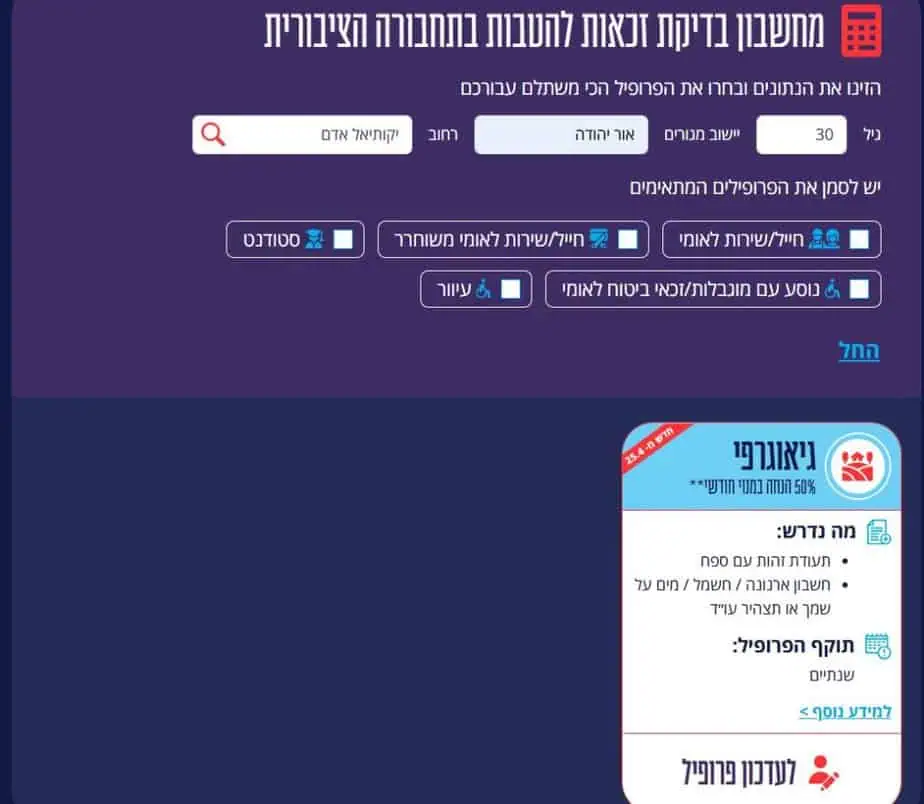 מחשבון צדק תחבורתי. צילום מסך מתוך אתר צדק תחבורתי