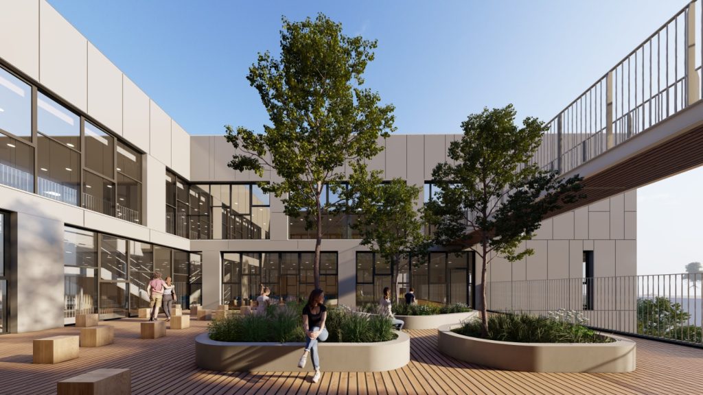 קריית החינוך החדשה בגני תקווה. הדמיות: רגבים + אדריכלים.