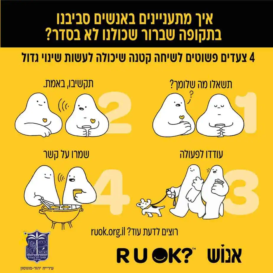 ?R U OK הרביעי בישראל – יום להגברת המודעות לבריאות הנפש. צילום: עיריית יהוד מונוסון
