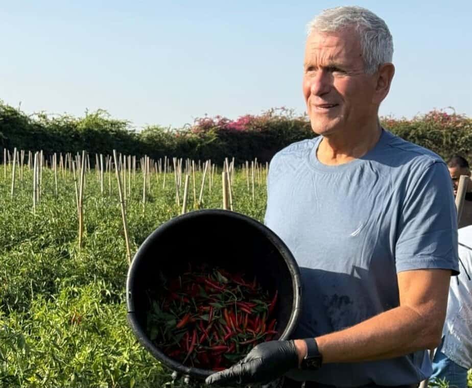 יהודה חורב בקטיף פלפלים חריפים. צילום פרטי