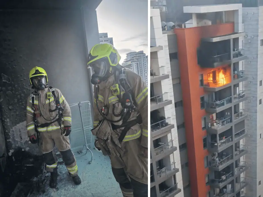שריפה במגדלי הים התיכון גני תקווה. צילום: דוברות כיבוי אש והצלה