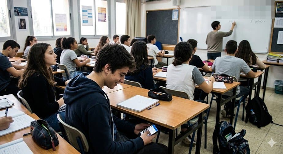 משנה הבאה הסמארטפונים מחוץ לתחום גם בחטיבות הביניים. אילוסטרציה – תמונה זו נוצרה באמצעות Gemini