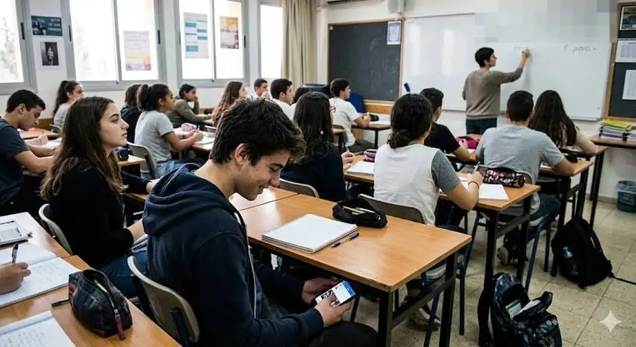 משנה הבאה הסמארטפונים מחוץ לתחום גם בחטיבות הביניים. אילוסטרציה – תמונה זו נוצרה באמצעות Gemini