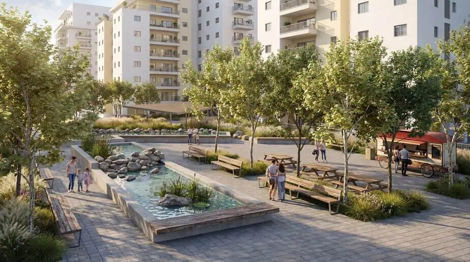 פארק חדש יוקם בין רחובות יצחק שמיר לליפקין שחק בגבעת שמואל. הדמיה- שריג וקסמן אדריכלות נוף