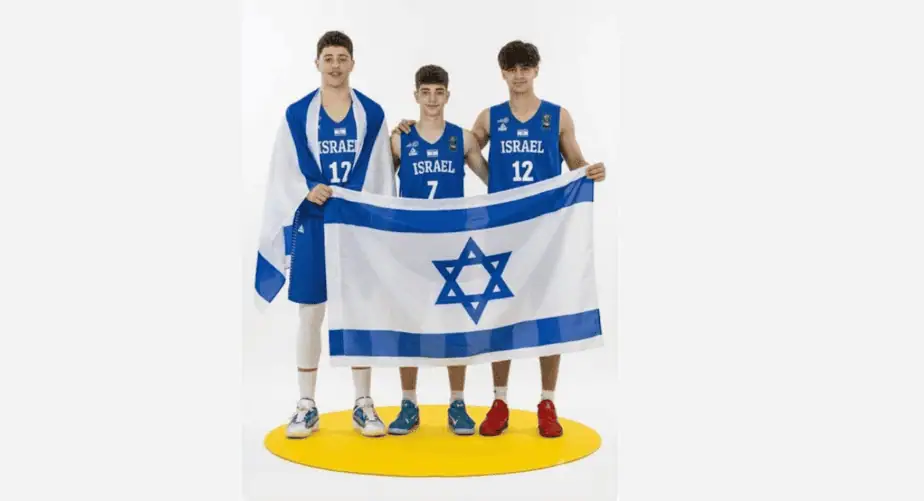 נבחרת ישראל בכדורסל. מימין לשמאל: תומר ברוך וגיא בן גורן U14 ואייל דן U17. צילום באדיבות מועדון הכדורסל מכבי תל אביב גני תקווה